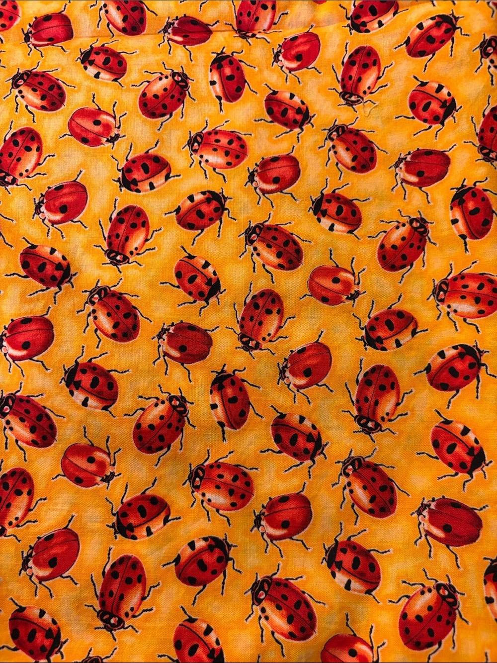 Vintage 1990s Robert Kaufman Fabric - Red Ladybugs on Yellow Cotton -